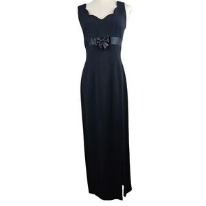 Vintage Ann Tjian‎ Kenar Maxi Dress 6 Black Pencil Gown Sleevelss V-Neck